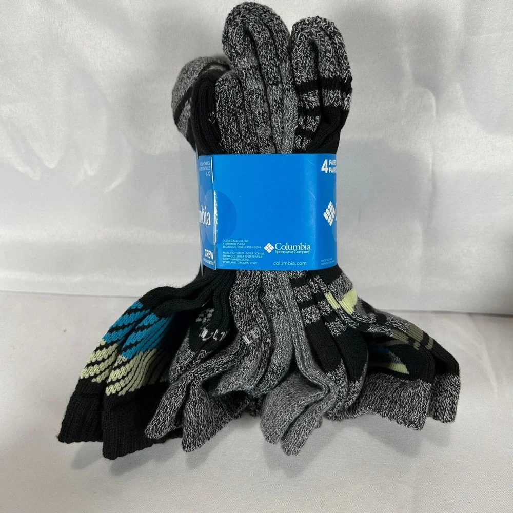 Columbia Mens 8 Pairs Crew Socks Black Gray Blue Size 6-12 RL8021MMEBK14PR